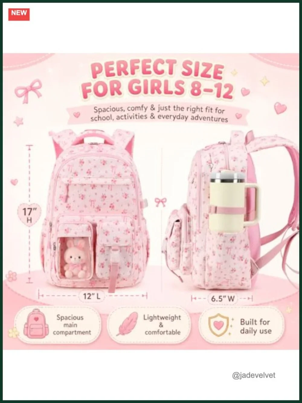 Multi-Compartment Backpack with Chest Strap, Side Pocket Fits 40 oz Tumbler,
